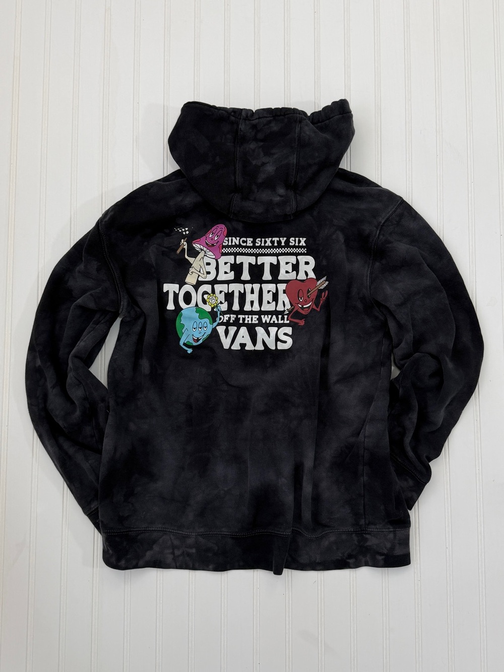 Vans Hoodie Men Large Black Tie Dye Better Together Sweatshirt Trippy Mushroom
